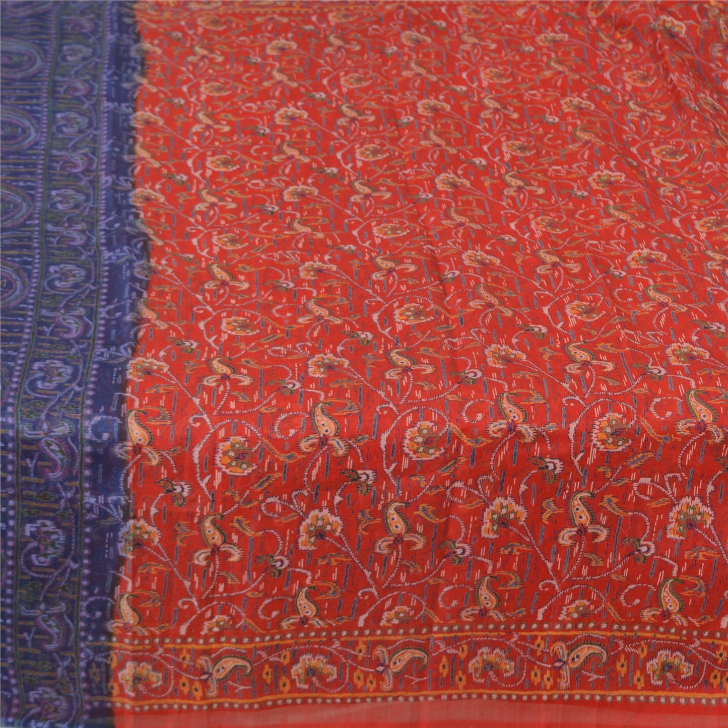 Sanskriti Vintage Sarees Red/Purple Pure Silk Printed Sari Floral Craft Fabric