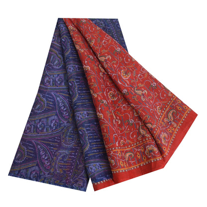 Sanskriti Vintage Sarees Red/Purple Pure Silk Printed Sari Floral Craft Fabric