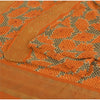 Sanskriti Vintage Sarees Green/Orange Pure Silk Print Zari Woven Sari 5yd Fabric