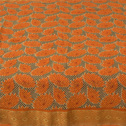 Sanskriti Vintage Sarees Green/Orange Pure Silk Print Zari Woven Sari 5yd Fabric