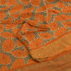 Sanskriti Vintage Sarees Green/Orange Pure Silk Print Zari Woven Sari 5yd Fabric