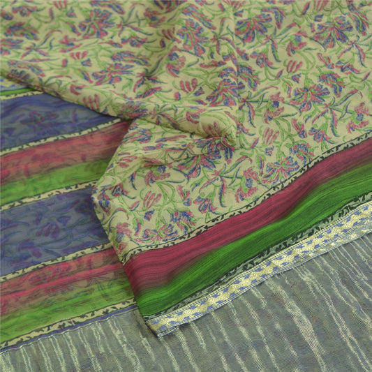 Sanskriti Vintage Sarees Pure Georgette Hand Block Sari Quilting Felting Fabric