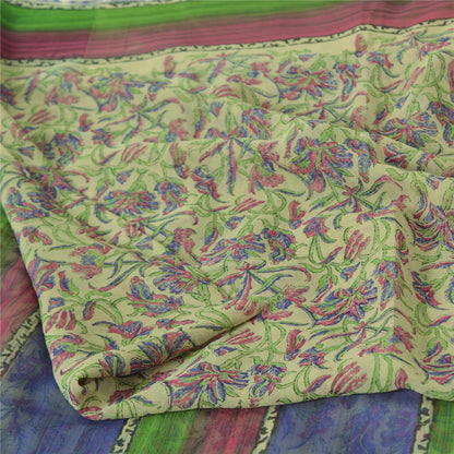 Sanskriti Vintage Sarees Pure Georgette Hand Block Sari Quilting Felting Fabric