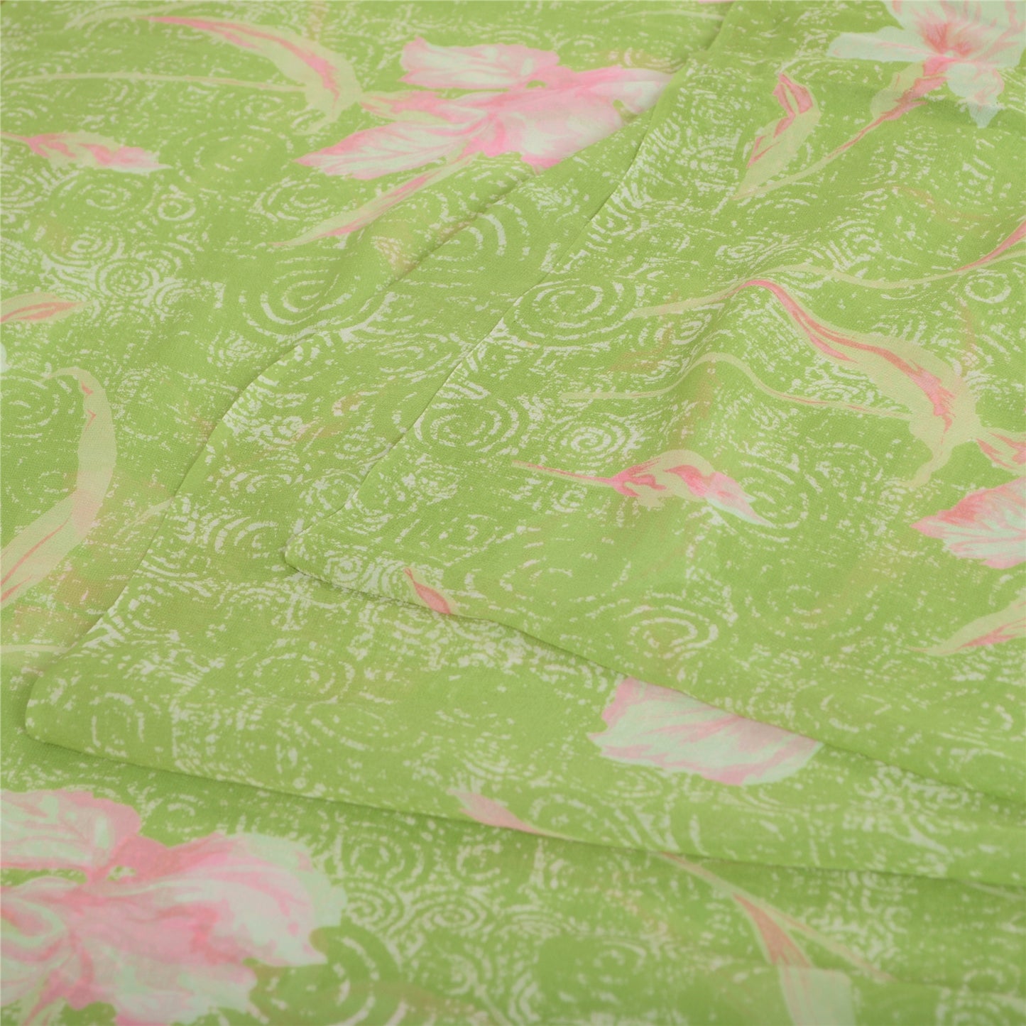 Sanskriti Vintage Sarees Indian Green Pure Georgette Print Sari 5yd Craft Fabric