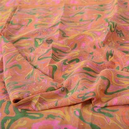 Sanskriti Vintage Sarees Orange 100% Pure Silk Printed Sari 5yd Craft Fabric