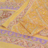 Sanskriti Vintage Sarees Indian Yellow Pure Silk Printed Sari 5yd Craft Fabric