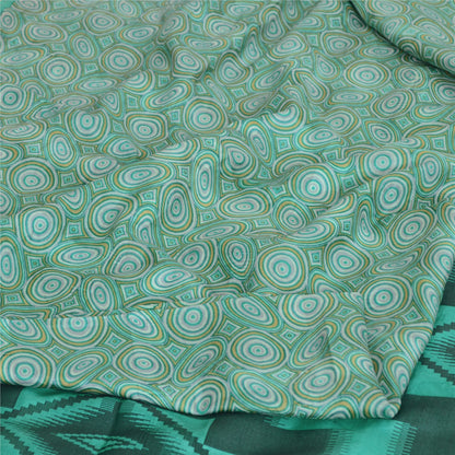 Sanskriti Vintage Sarees Sea-Green 100% Pure Silk Printed Sari 5yd Craft Fabric