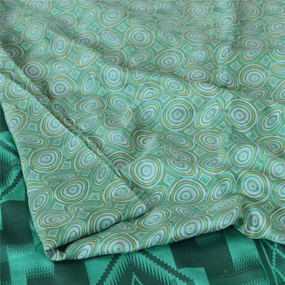 Sanskriti Vintage Sarees Sea-Green 100% Pure Silk Printed Sari 5yd Craft Fabric