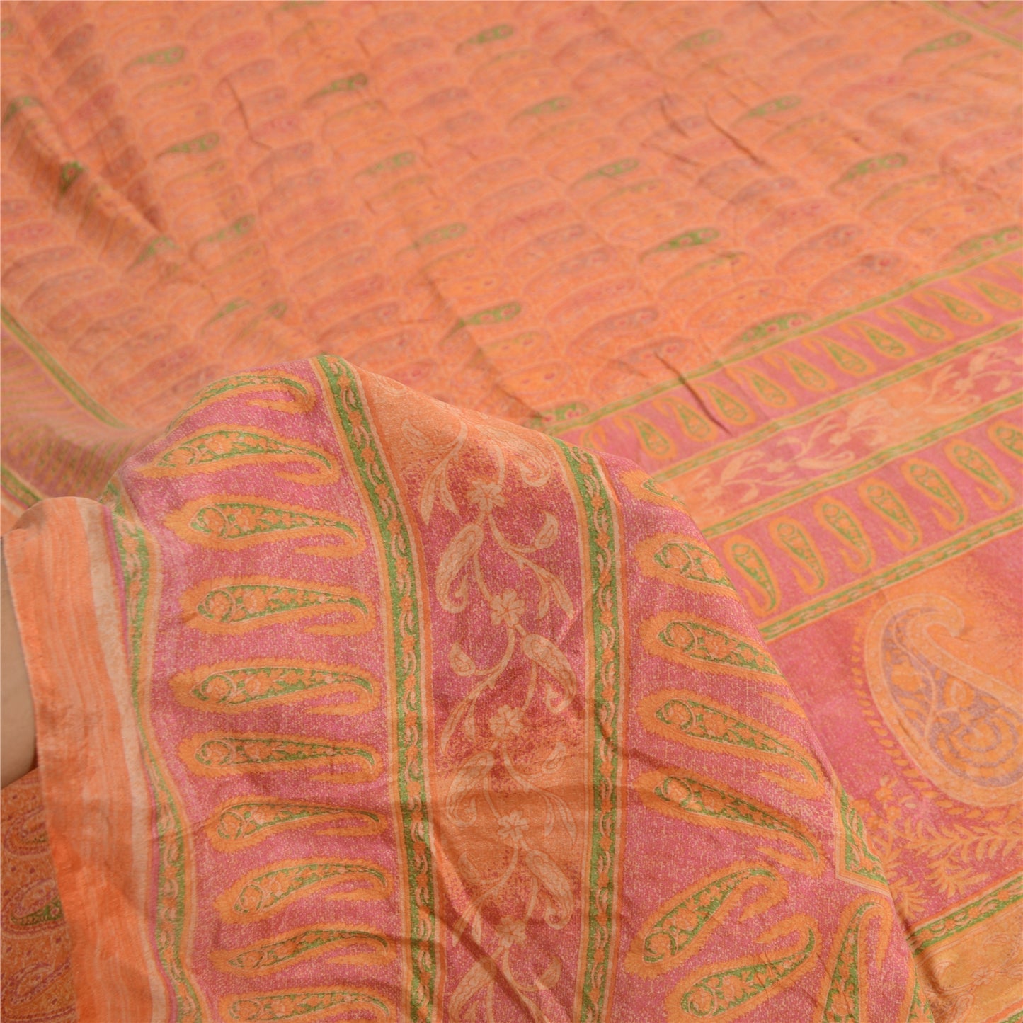 Sanskriti Vintage Sarees Pure Silk 5yd Quilting Felting Craft Fabric Print Sari