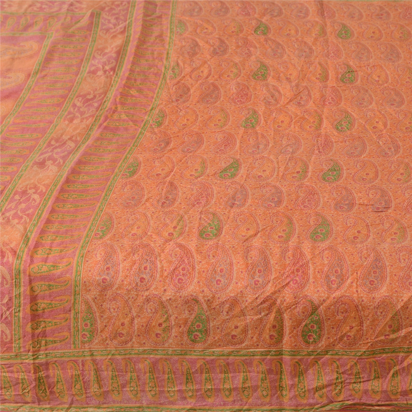 Sanskriti Vintage Sarees Pure Silk 5yd Quilting Felting Craft Fabric Print Sari