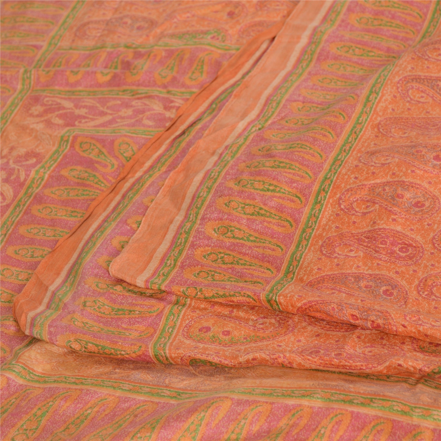 Sanskriti Vintage Sarees Pure Silk 5yd Quilting Felting Craft Fabric Print Sari