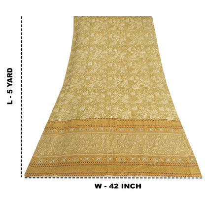 Sanskriti Vintage Sarees Shades of Cream Pure Silk Printed Sari 5yd Craft Fabric