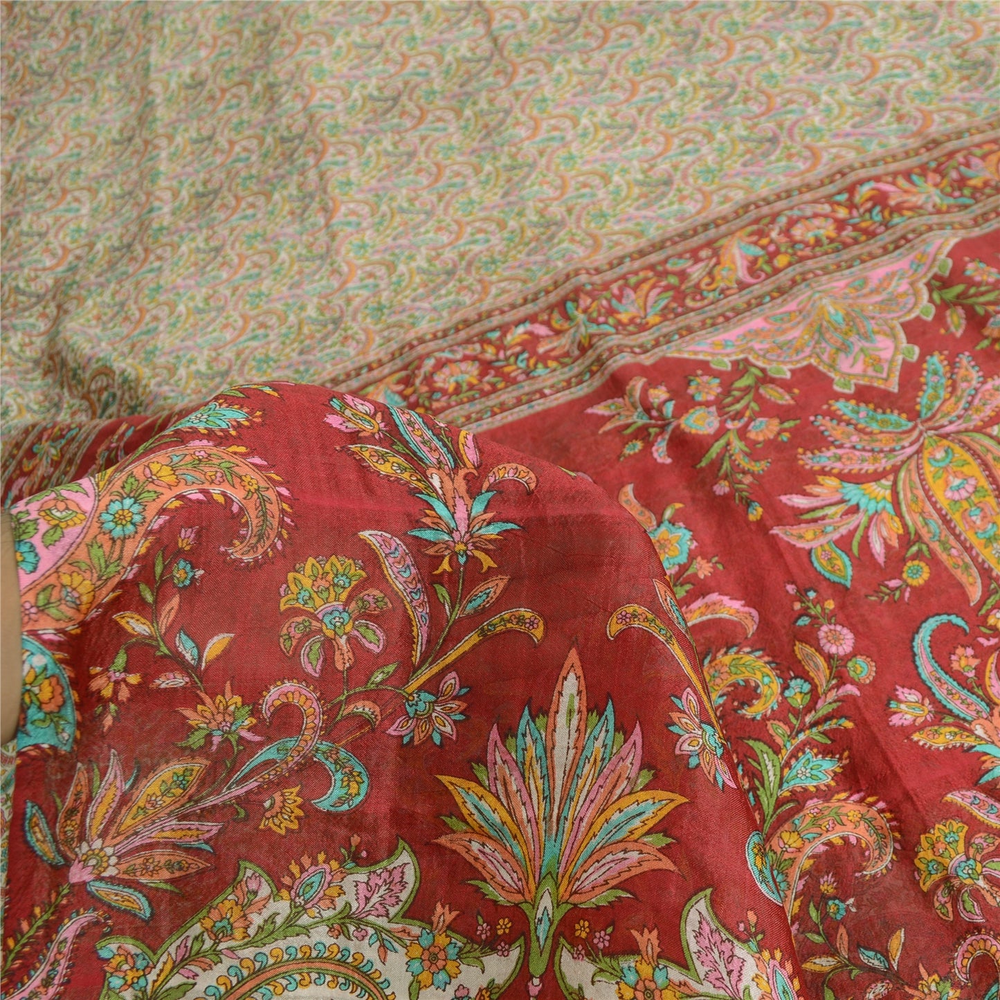 Sanskriti Vintage Sarees 5yd Quilting Felting Craft Fabric Pure Silk Print Sari