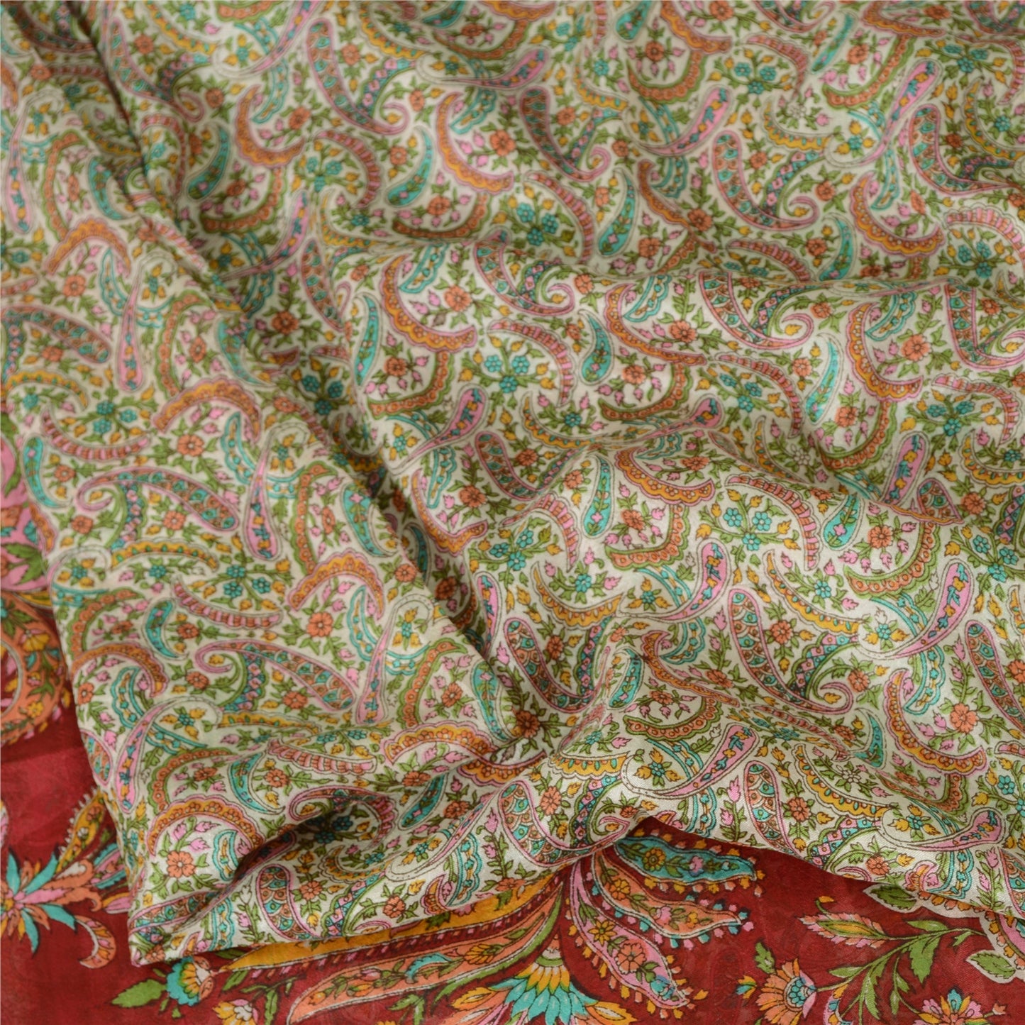 Sanskriti Vintage Sarees 5yd Quilting Felting Craft Fabric Pure Silk Print Sari