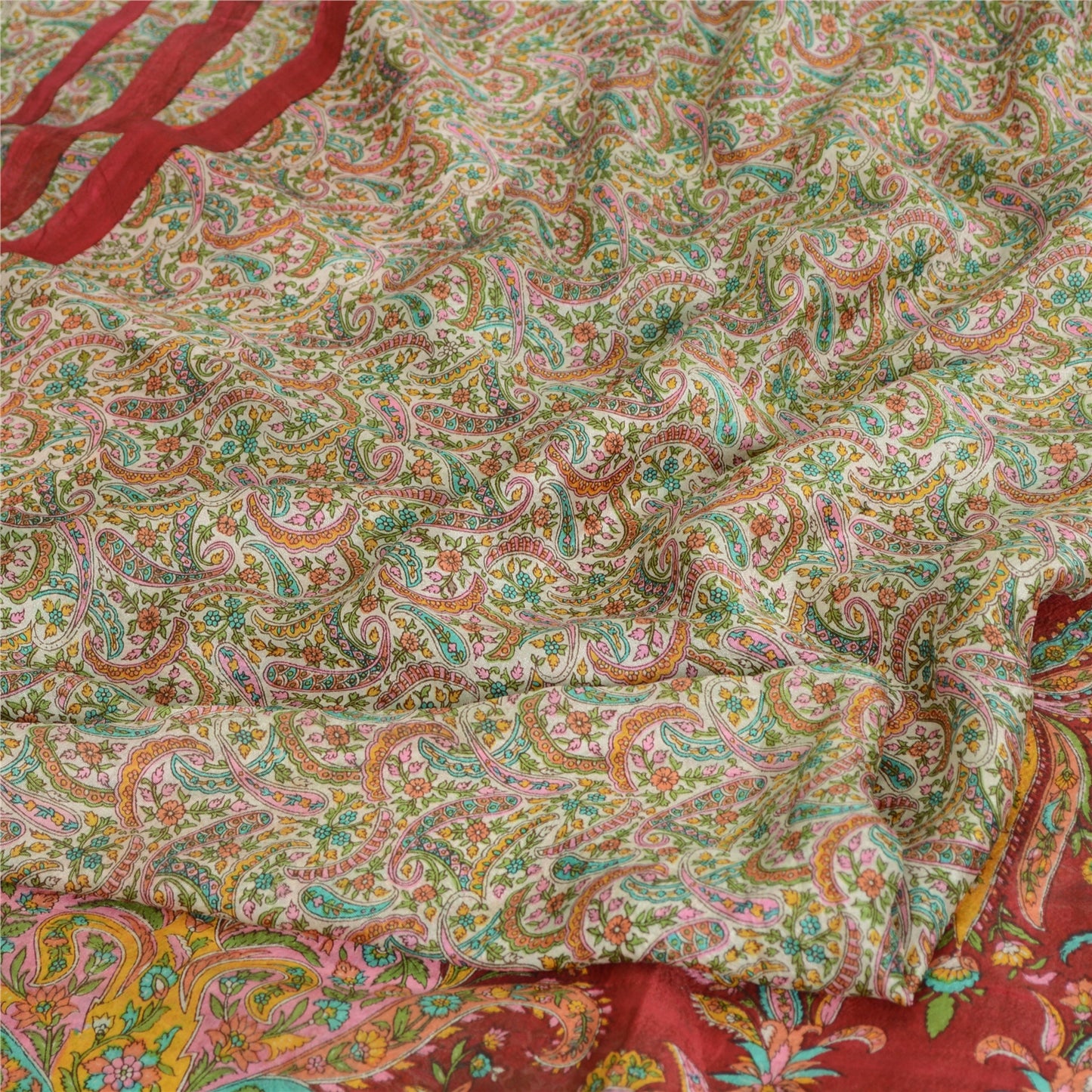 Sanskriti Vintage Sarees 5yd Quilting Felting Craft Fabric Pure Silk Print Sari