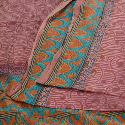 Sanskriti Vintage Sarees Mauve 100% Pure Silk Printed Sari Floral Craft Fabric