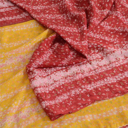 Sanskriti Vintage Sarees Red/Yellow 100% Pure Silk Printed Sari 5yd Craft Fabric