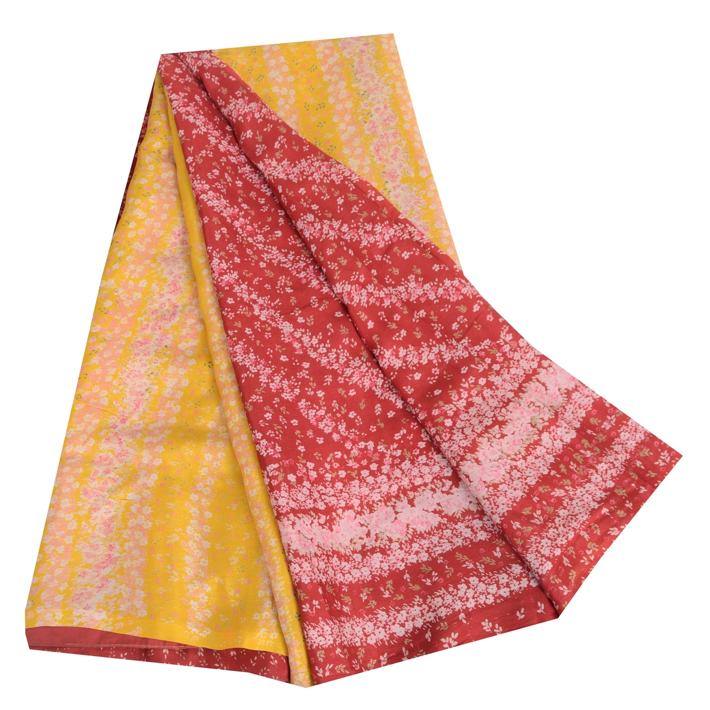 Sanskriti Vintage Sarees Red/Yellow 100% Pure Silk Printed Sari 5yd Craft Fabric