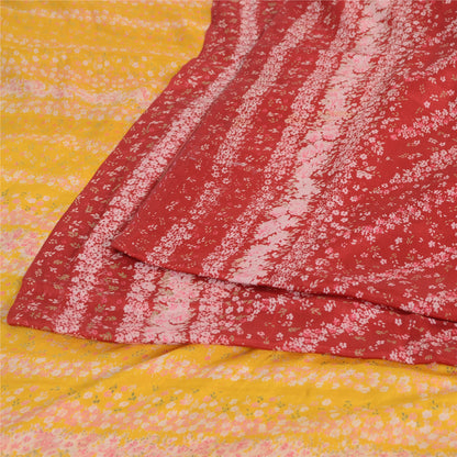 Sanskriti Vintage Sarees Red/Yellow 100% Pure Silk Printed Sari 5yd Craft Fabric