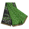 Sanskriti Vintage Sarees Green Zari Border Pure Silk Print Sari 5yd Craft Fabric