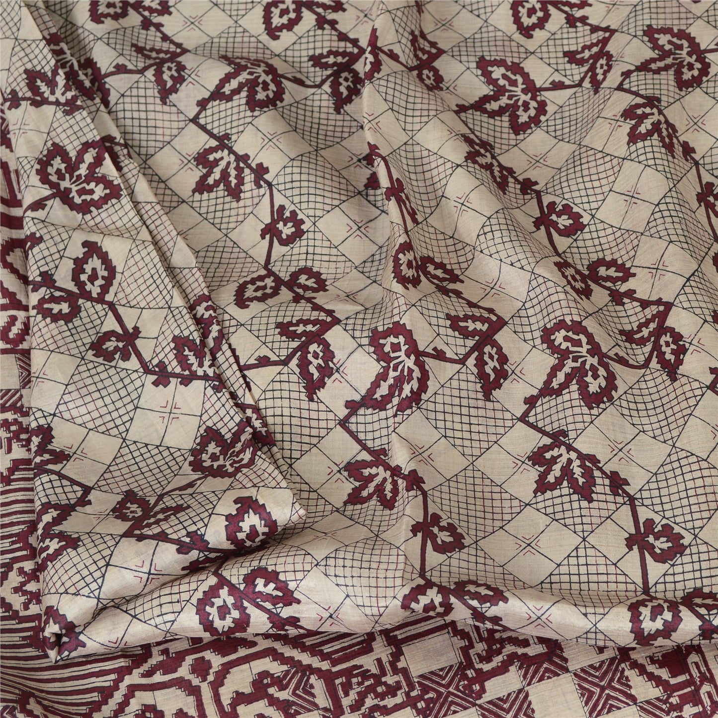 Sanskriti Vintage Sarees 5yd Quilting Felting Craft Fabric Pure Silk Print Sari