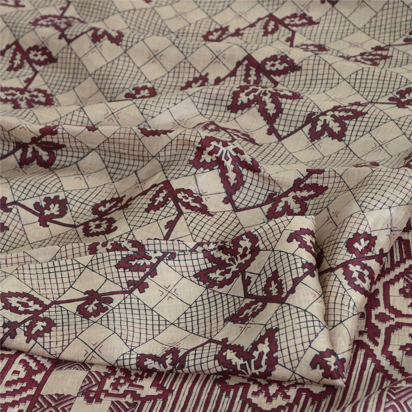 Sanskriti Vintage Sarees 5yd Quilting Felting Craft Fabric Pure Silk Print Sari