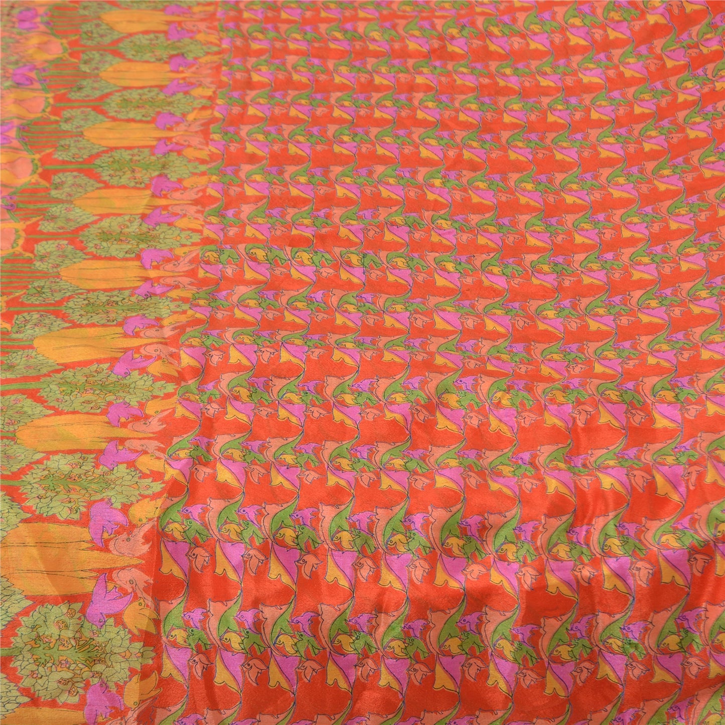 Sanskriti Vintage Sarees Pure Silk 6yd Quilting Felting Craft Fabric Print Sari