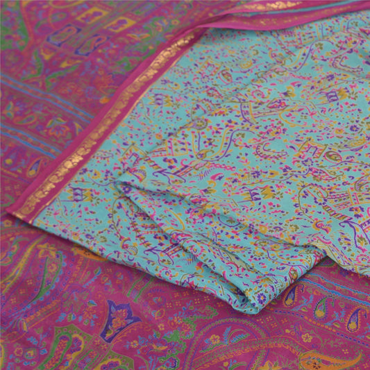 Sanskriti Vintage Sarees Quilting Felting Craft Fabric Blue/Pink Pure Silk Sari