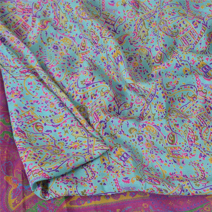 Sanskriti Vintage Sarees Quilting Felting Craft Fabric Blue/Pink Pure Silk Sari