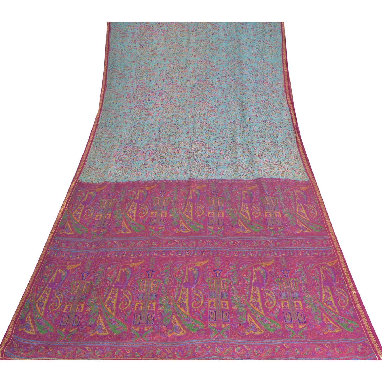 Sanskriti Vintage Sarees Quilting Felting Craft Fabric Blue/Pink Pure Silk Sari