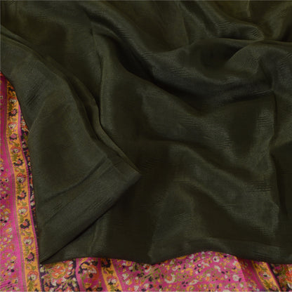 Sanskriti Vintage Sarees Green 100% Pure Silk Printed Sari 6yd Craft Fabric