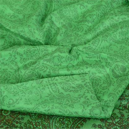 Sanskriti Vintage Sarees Green 100% Pure Silk Printed Sari 5yd Craft Fabric