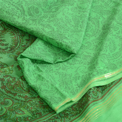 Sanskriti Vintage Sarees Green 100% Pure Silk Printed Sari 5yd Craft Fabric