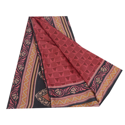 Sanskriti Vintage Sarees Red Quilting Felting Craft Fabric Pure Silk Print Sari