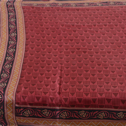 Sanskriti Vintage Sarees Red Quilting Felting Craft Fabric Pure Silk Print Sari