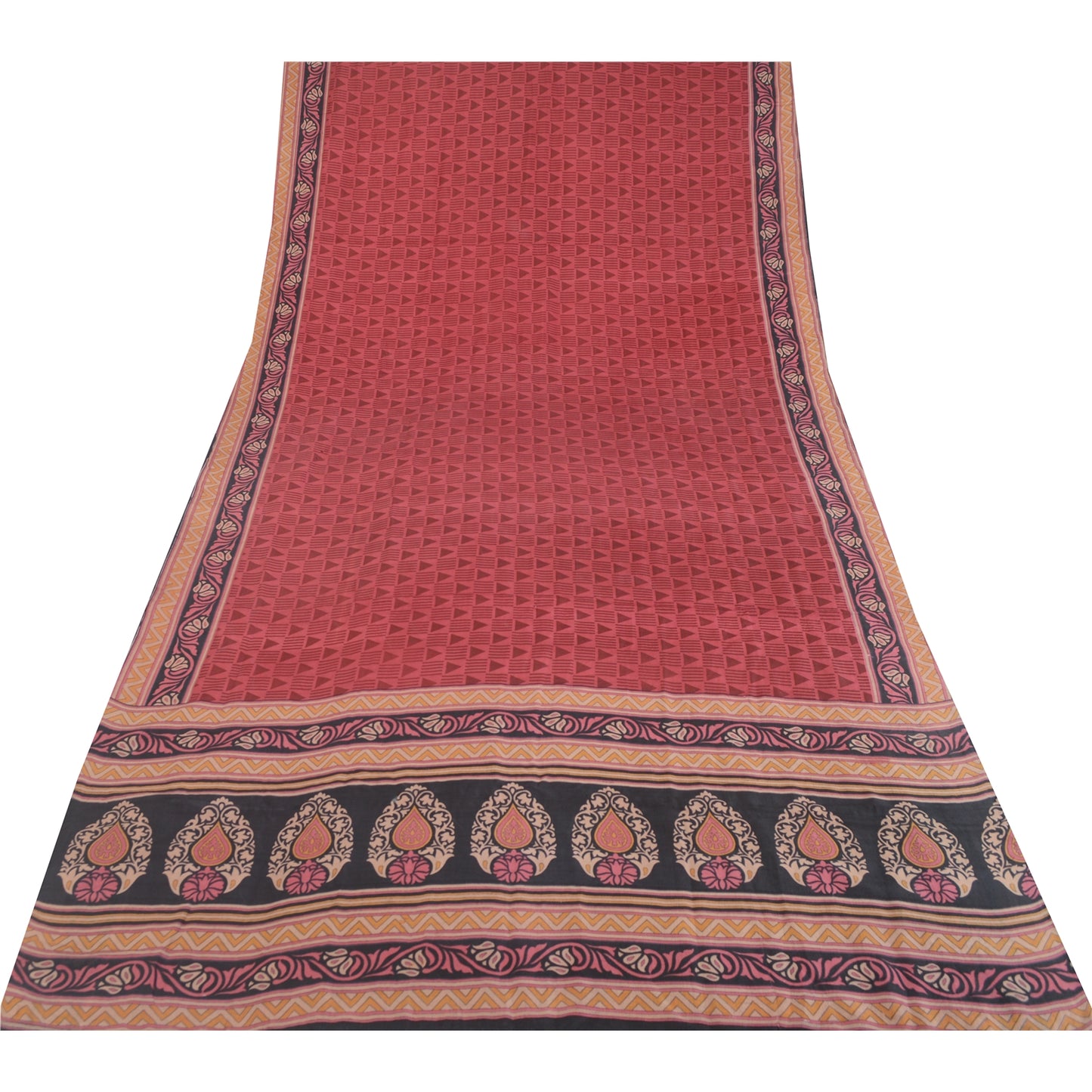 Sanskriti Vintage Sarees Red Quilting Felting Craft Fabric Pure Silk Print Sari