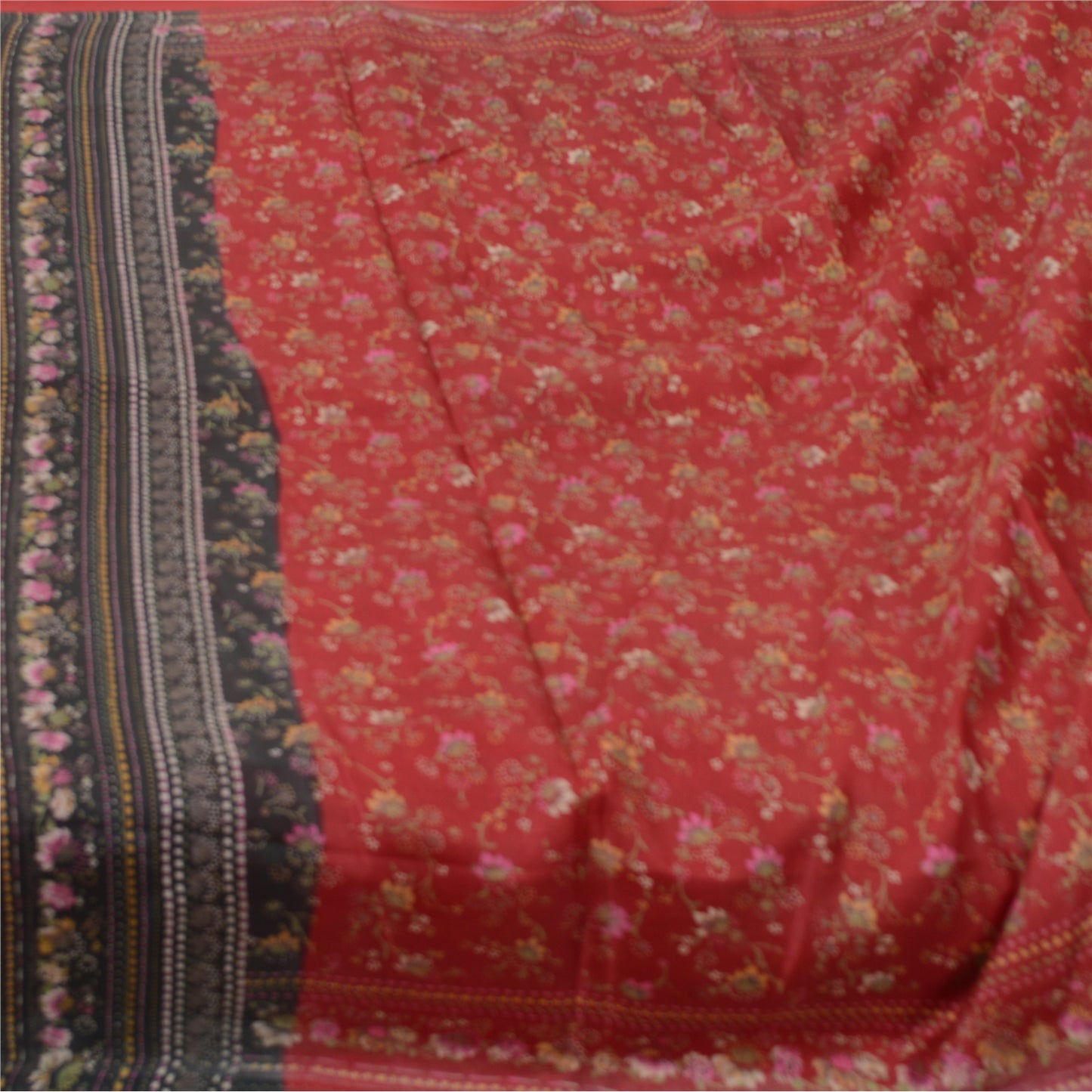 Sanskriti Vintage Sarees Red Quilting Felting Craft Fabric Pure Silk Print Sari