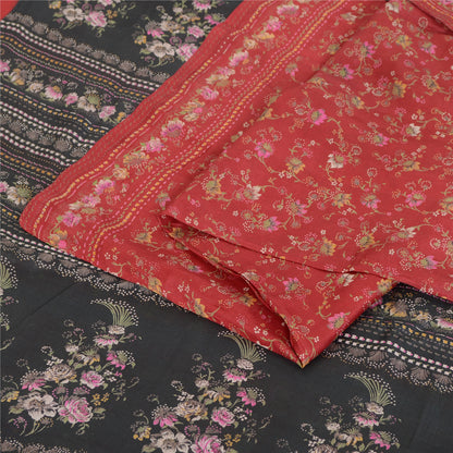 Sanskriti Vintage Sarees Red Quilting Felting Craft Fabric Pure Silk Print Sari