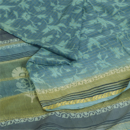 Sanskriti Vintage Sarees Blue Pure Georgette Zari Border Printed Sari 5yd Fabric