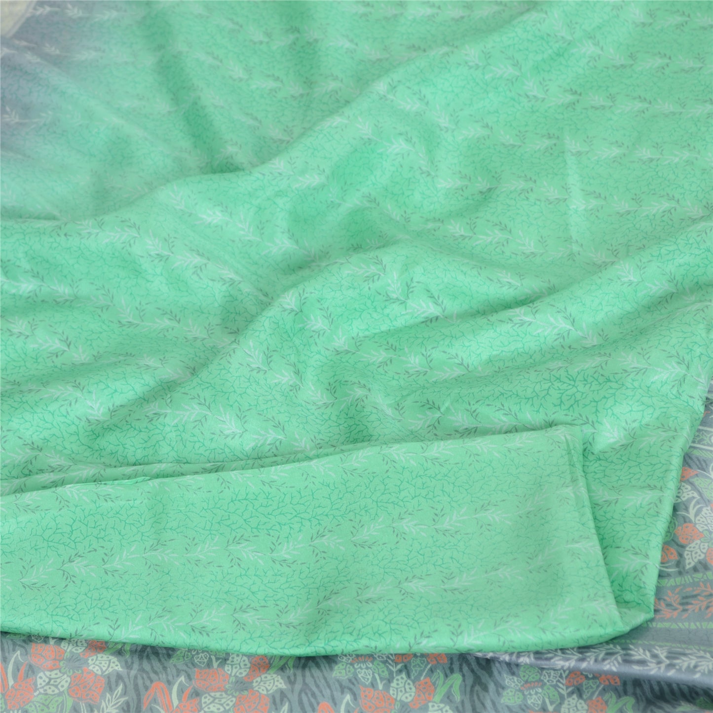 Sanskriti Vintage Sarees Indian Green Pure Silk Printed Sari 5yd Craft Fabric