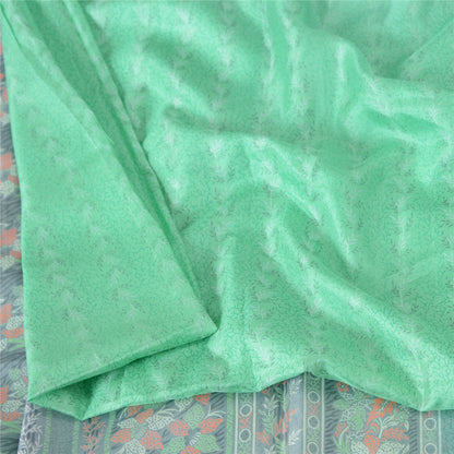 Sanskriti Vintage Sarees Indian Green Pure Silk Printed Sari 5yd Craft Fabric