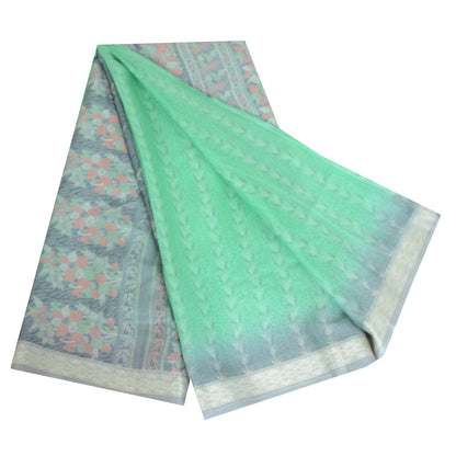 Sanskriti Vintage Sarees Indian Green Pure Silk Printed Sari 5yd Craft Fabric