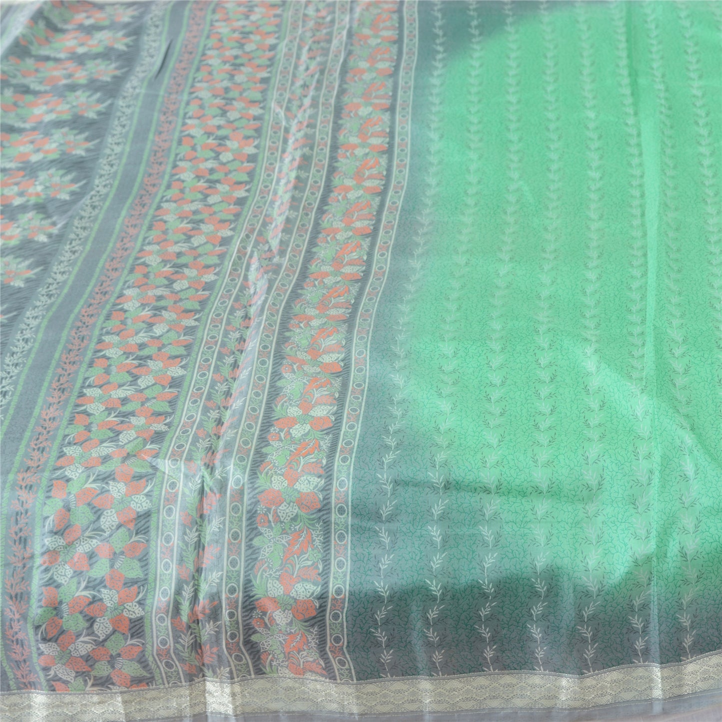 Sanskriti Vintage Sarees Indian Green Pure Silk Printed Sari 5yd Craft Fabric