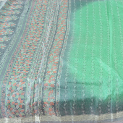 Sanskriti Vintage Sarees Indian Green Pure Silk Printed Sari 5yd Craft Fabric