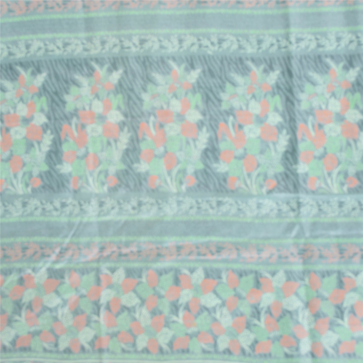 Sanskriti Vintage Sarees Indian Green Pure Silk Printed Sari 5yd Craft Fabric