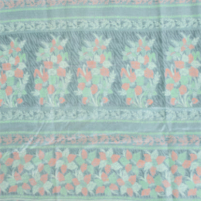 Sanskriti Vintage Sarees Indian Green Pure Silk Printed Sari 5yd Craft Fabric