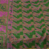 Sanskriti Vintage Sarees Green/Pink Zari Border Pure Silk Print Sari 5yd Fabric