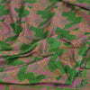 Sanskriti Vintage Sarees Green/Pink Zari Border Pure Silk Print Sari 5yd Fabric