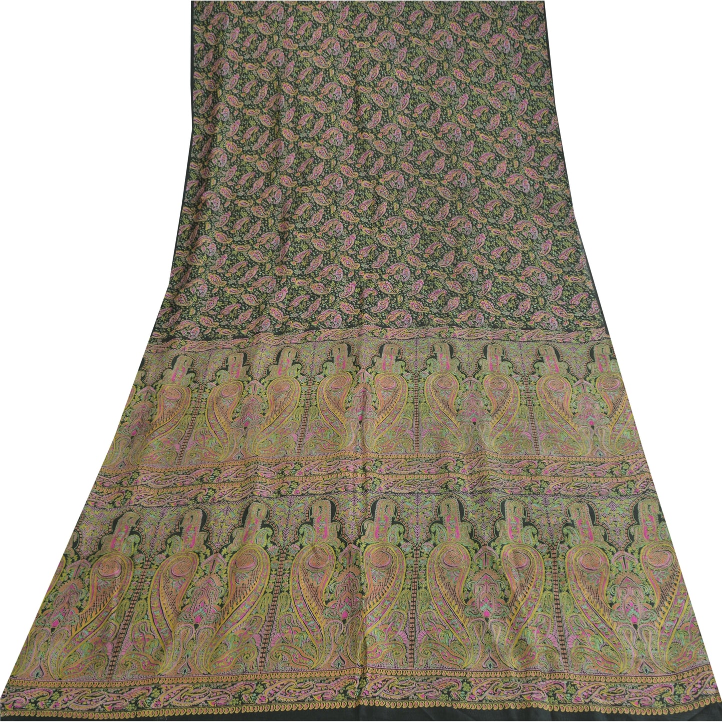 Sanskriti Vintage Sarees Indian Green Pure Silk Printed Sari 5yd Craft Fabric