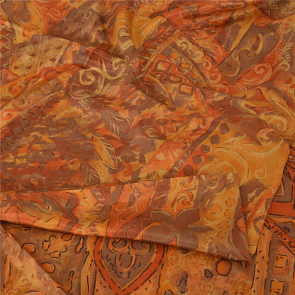 Sanskriti Vintage Sarees Orange Indian Pure Silk Printed Sari 5yd Craft Fabric